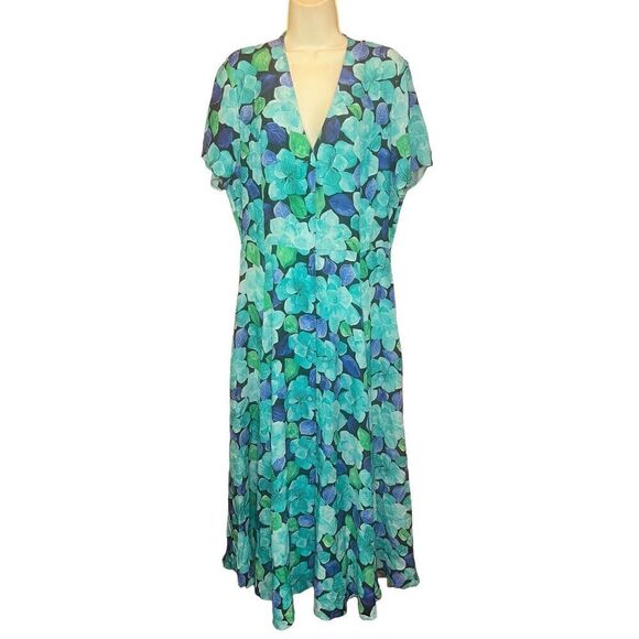 DYVNA Blue Tonal Leaves Button Front Midi Dress NWT Size Large - Picture 4 of 8